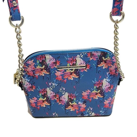 Steve Madden Floral Crossbody Purse Blue Gold Chain Chic Summer Vacation Bag - Picture 8 of 16